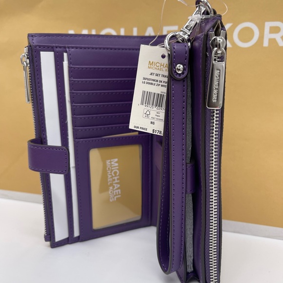 MICHAEL KORS Jet Set Large Ombré Signature Logo Double Zip Wristlet Phone Holder - Picture 12 of 16